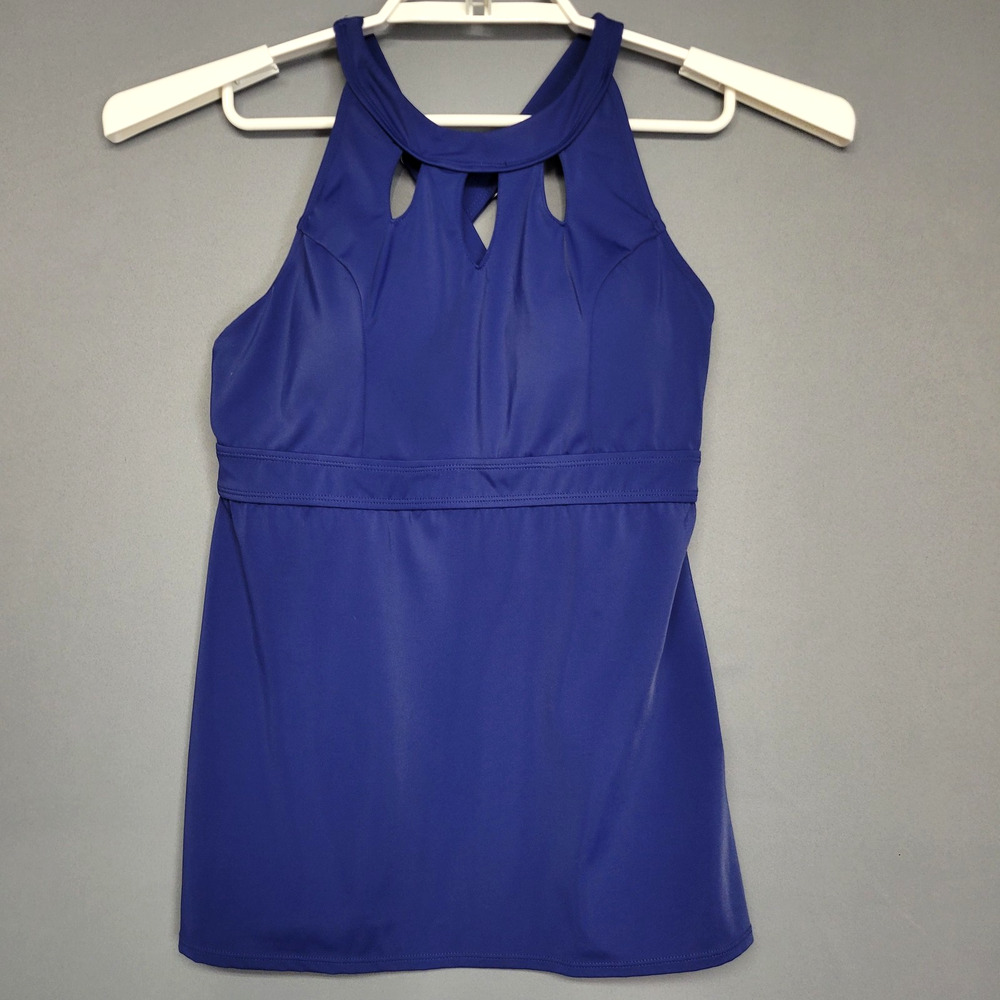 Septangle Tankini Swimsuit Top Womens‎ 8 Blue High Neck Keyhole Padded Shelf Bra